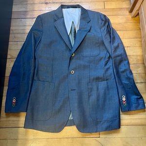 Scott James sport coat blue grey medium 40R 3 roll 2 button patch pocket.